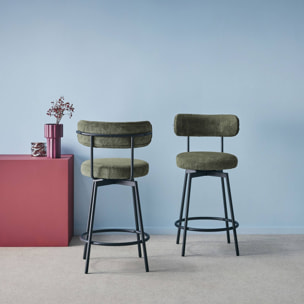 Tabouret de bar assise rotative métal et tissu 66cm (lot de 2) IRIS