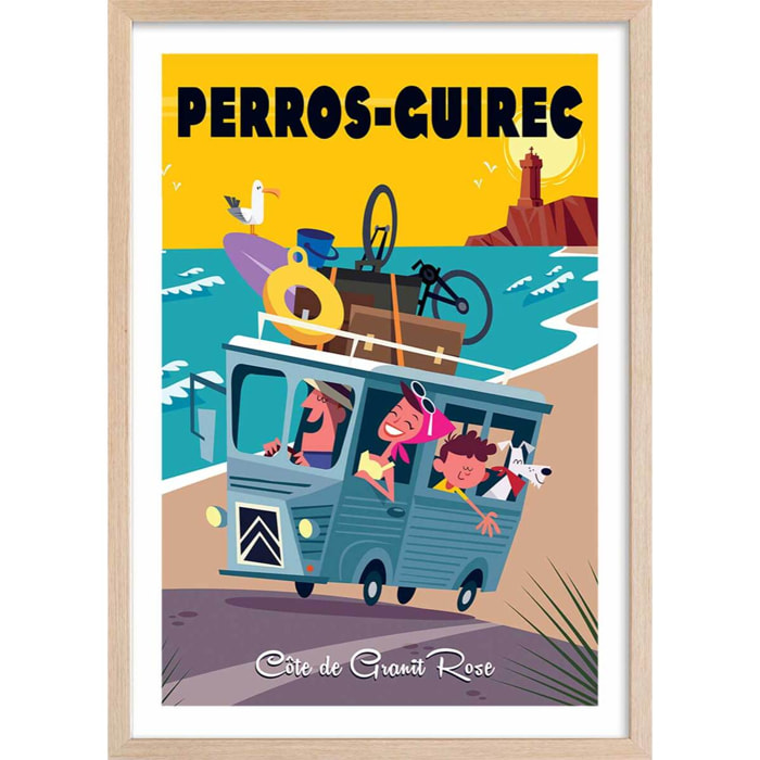 Affiche Perros Guirec Affiche + cadre en bois - Chêne