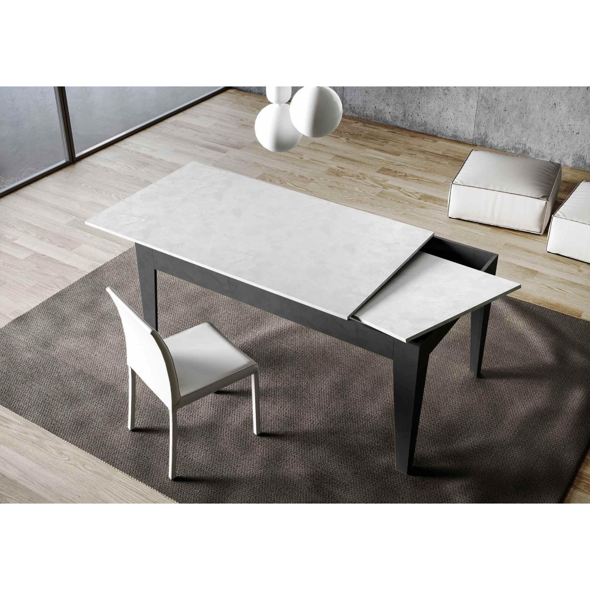 Mesa extensible 90x160/220 cm Cico Mix tapa Blanco Espatulado patas Antracita Espatulado