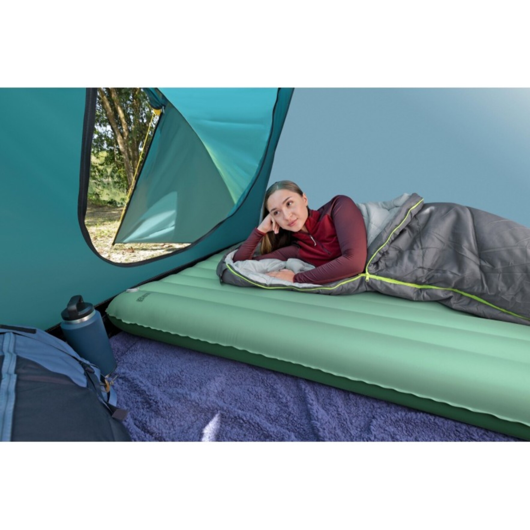 Bestway Matelas gonflable de trekking 2 places 203 x 142 x 15 cm avec gonfleur