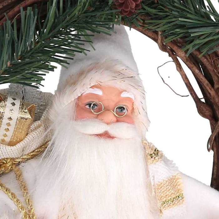 Babbo natale in tessuto su ghirlanda bianco e oro cmh32/49