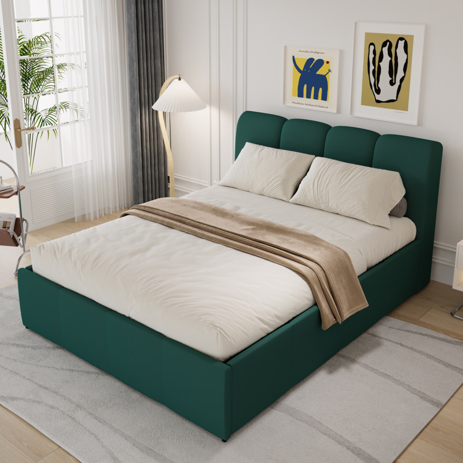 MOORE Lit nuage coffre 160x200cm velours vert