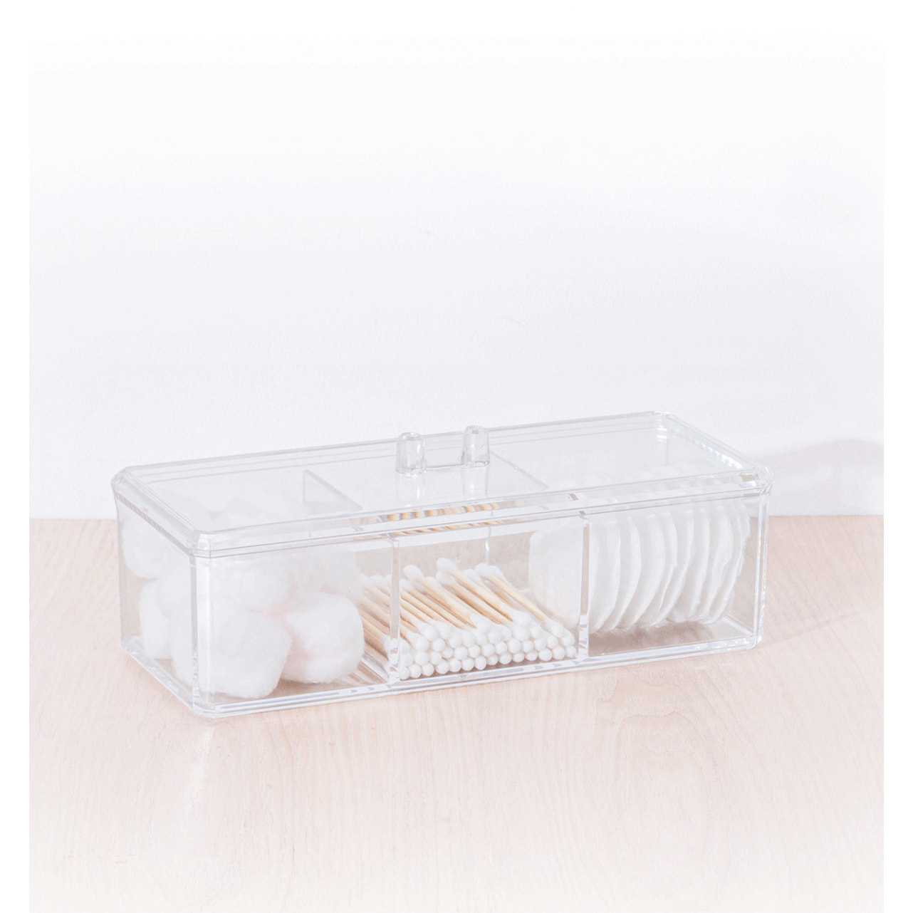 Boîte à cotons 3 compartiments Transparent Selena
