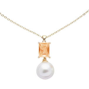 Collana U.S. Polo Assn. In metallo dorato con pietra gialla e perla bianca