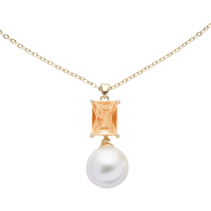 Collana U.S. Polo Assn. In metallo dorato con pietra gialla e perla bianca