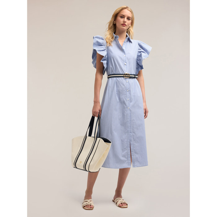 Motivi - Vestido camisero a rayas con mangas volantes - Light - blue
