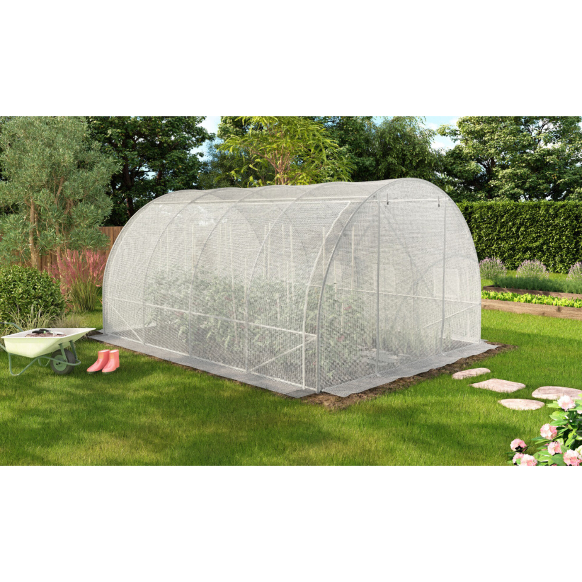 Serre tunnel de jardin 12m² blanche bâche renforcée 130 gr/m² - gamme toutes saisons