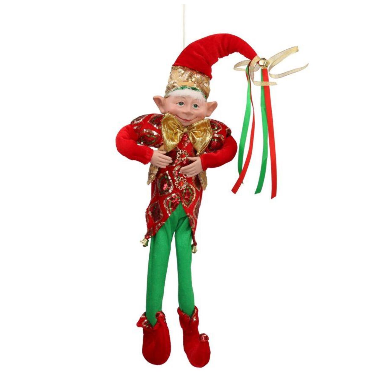 Elfo in tessuto rosso e verde cm24x17h91