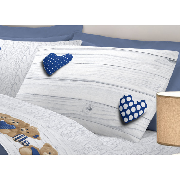 Completo Lenzuola 100% Cotone New Orsetti Blu