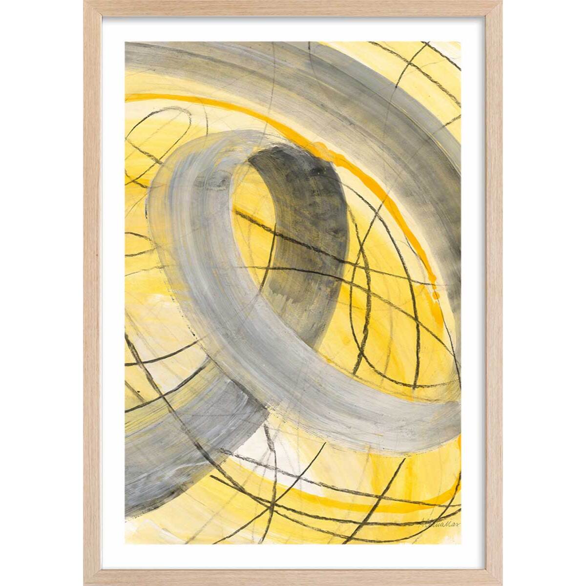 Poster yellow signal Affiche + cadre en bois - Chêne