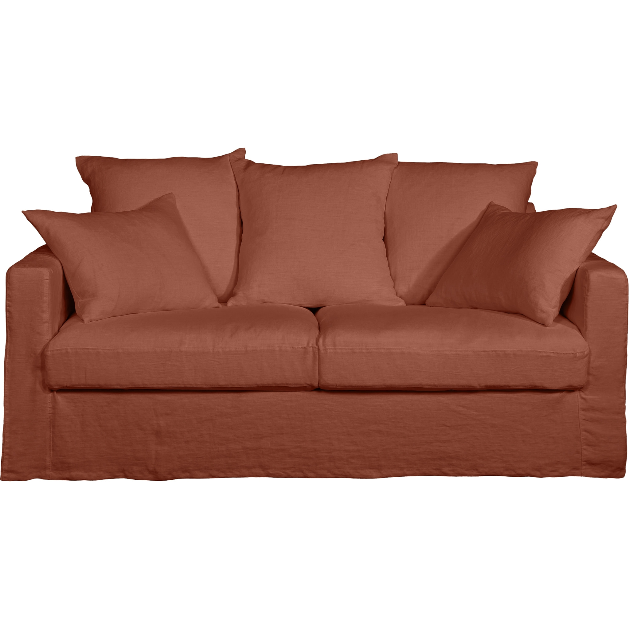 Canapé lin 3 pl SOFIA 177 cm fixe tissu Terracotta 100% déhoussable – Fab France