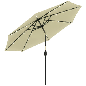 Sombrilla Terraza Exterior Ø265 cm Sombrilla de Jardín con 32 Luces LED Solares Poste de Acero y Manivela Parasol Inclinable para Patio Terraza Beige