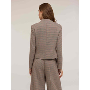 Motivi - Chaqueta corta cruzada con estampado de cuadros - Beige