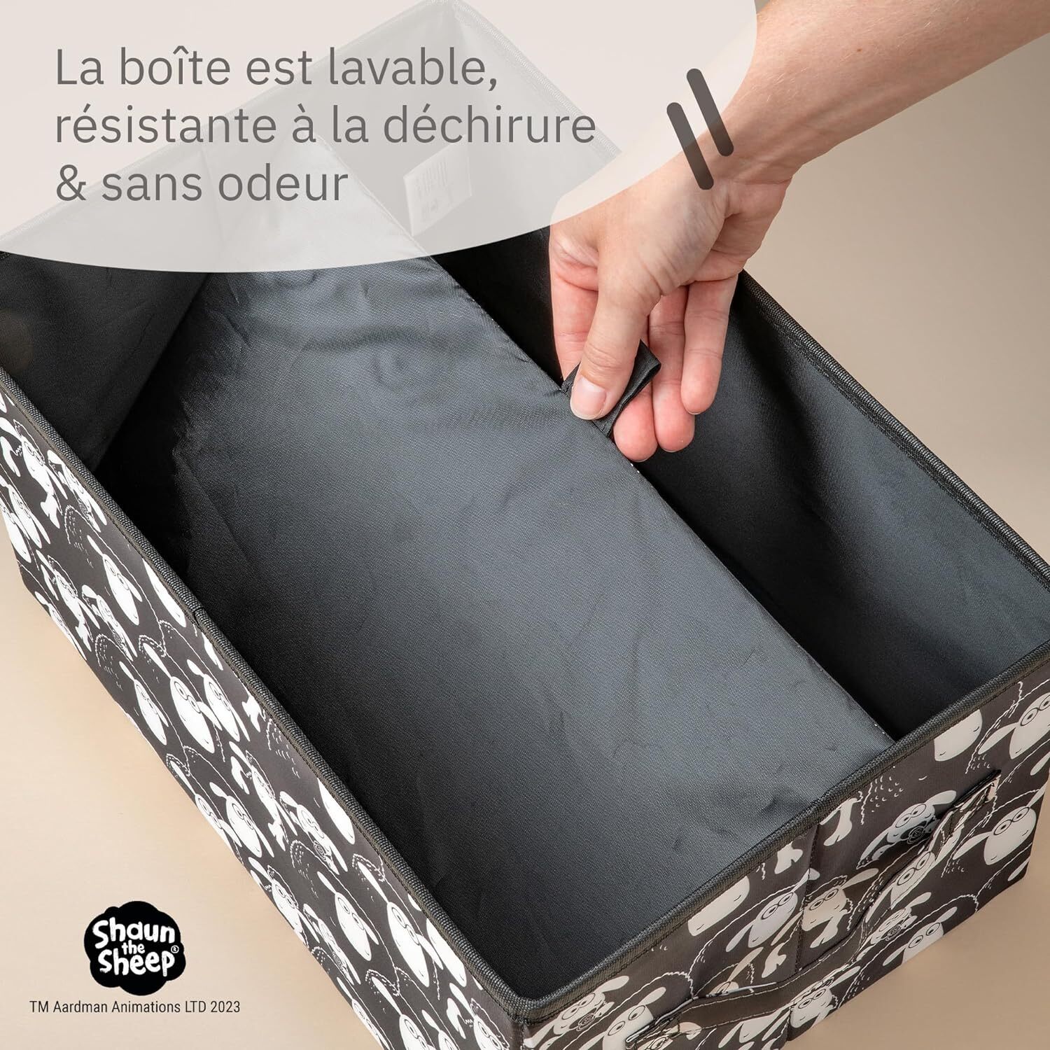 Boîte de rangement avec couvercle fond noir Lifeney Shaun le mouton