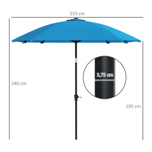 Sombrilla Terraza Exterior 233x233 cm Sombrilla de Jardín con Ángulo Ajustable Impermeable Poste de Aluminio Varillas de Fibra de Vidrio y Manivela Parasol para Patio Terraza Azul