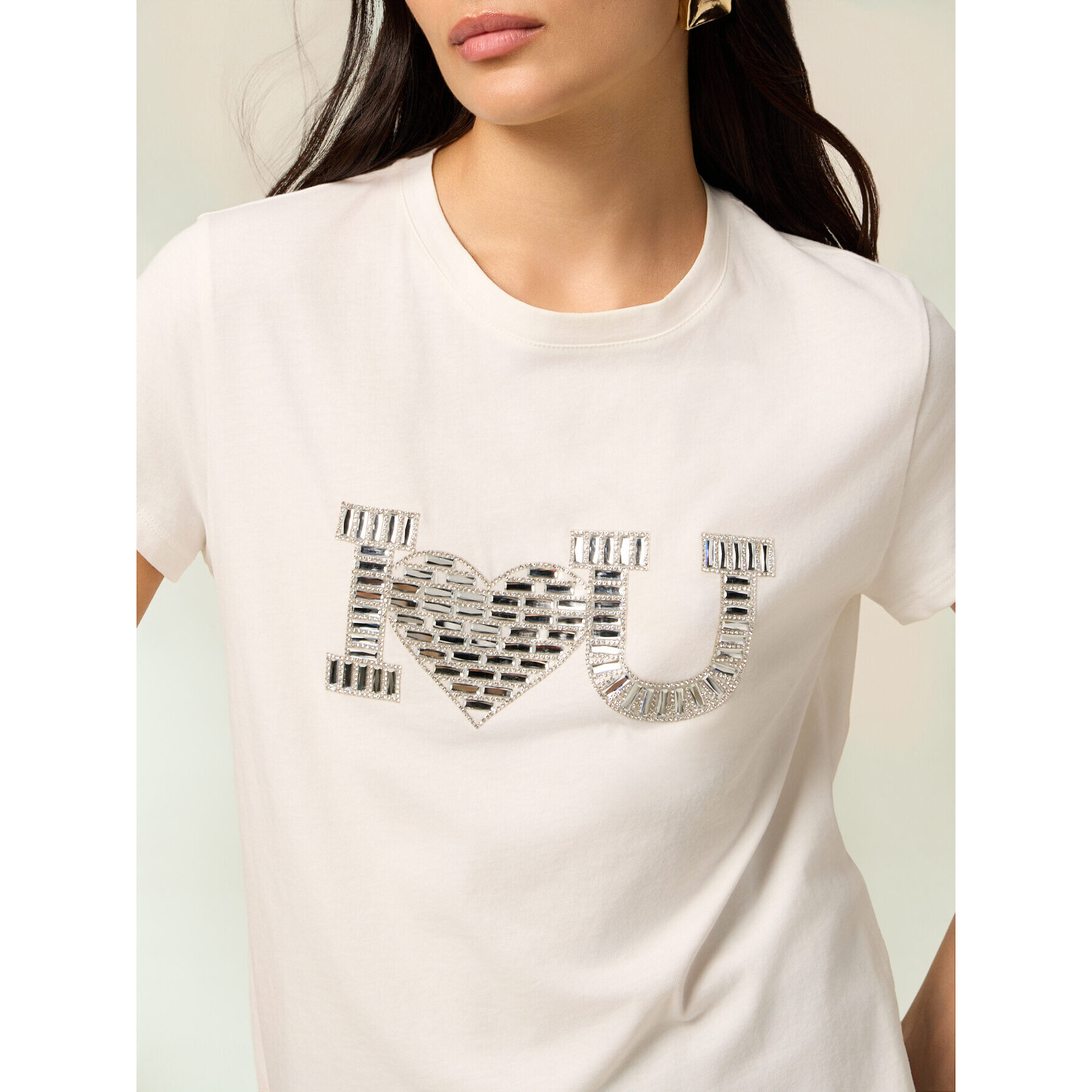 Oltre - T-shirt in jersey con applicazione gioiello - Bianco