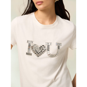 Oltre - T-shirt in jersey con applicazione gioiello - Bianco
