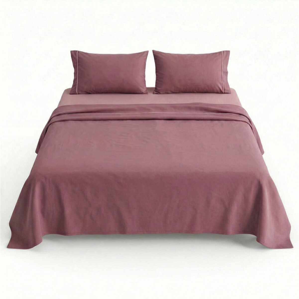 Completo lenzuola matrimoniale in cotone bicolore morbido e traspirante, set letto con lenzuolo sopra, sotto con angoli e 2 federe, design elegante con piping a contrasto, tessuto leggero e resistente 116 gsm, certificato OEKO-TEX, comfort quotidiano