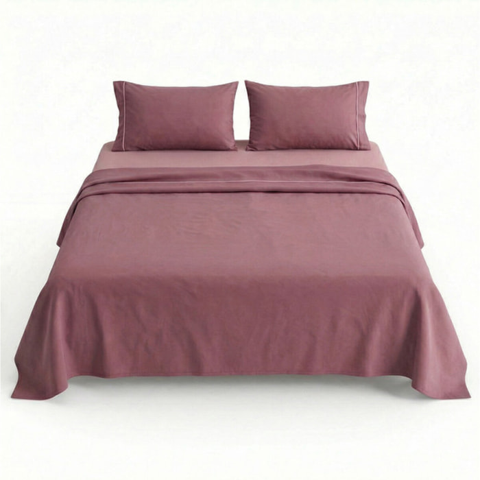 Completo lenzuola matrimoniale in cotone bicolore morbido e traspirante, set letto con lenzuolo sopra, sotto con angoli e 2 federe, design elegante con piping a contrasto, tessuto leggero e resistente 116 gsm, certificato OEKO-TEX, comfort quotidiano