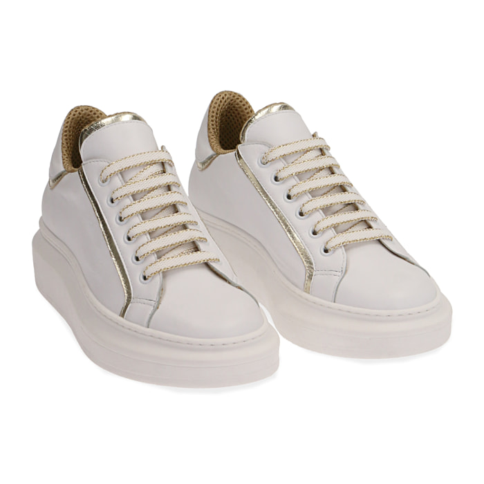 Sneakers bianco/oro in pelle
