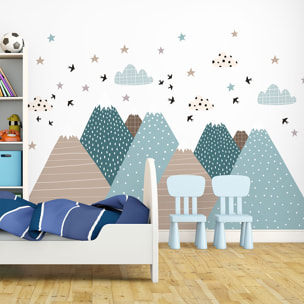 Stickers muraux enfants - Décoration chambre bébé - Autocollant Sticker mural géant enfant montagnes scandinaves VIKA