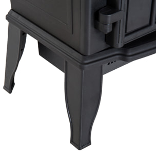 Cheminée électrique poêle style rétro 1000-2000 W simulation flammes LED porte noir
