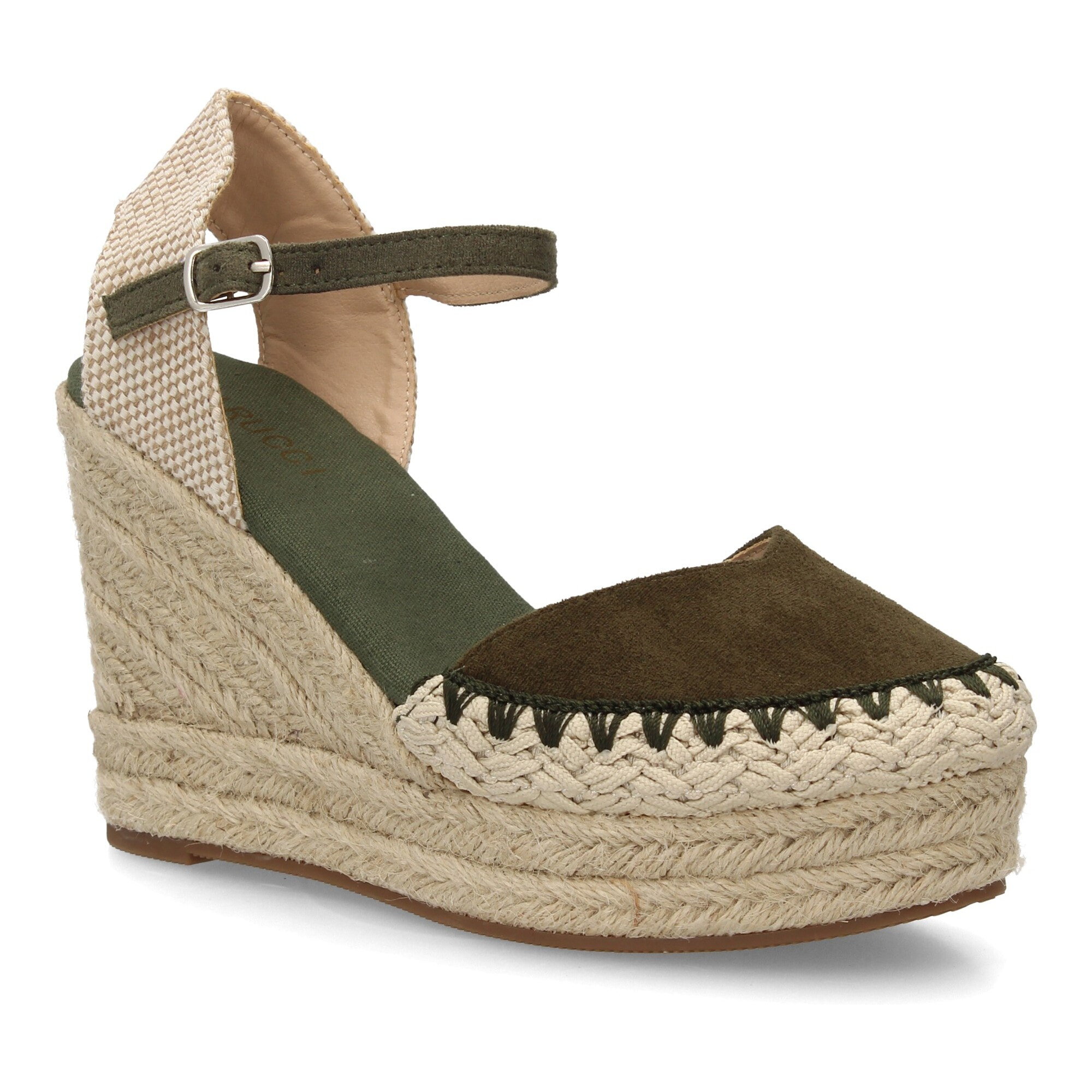 Alpargata de cuña alta de esparto con cierre de hebilla