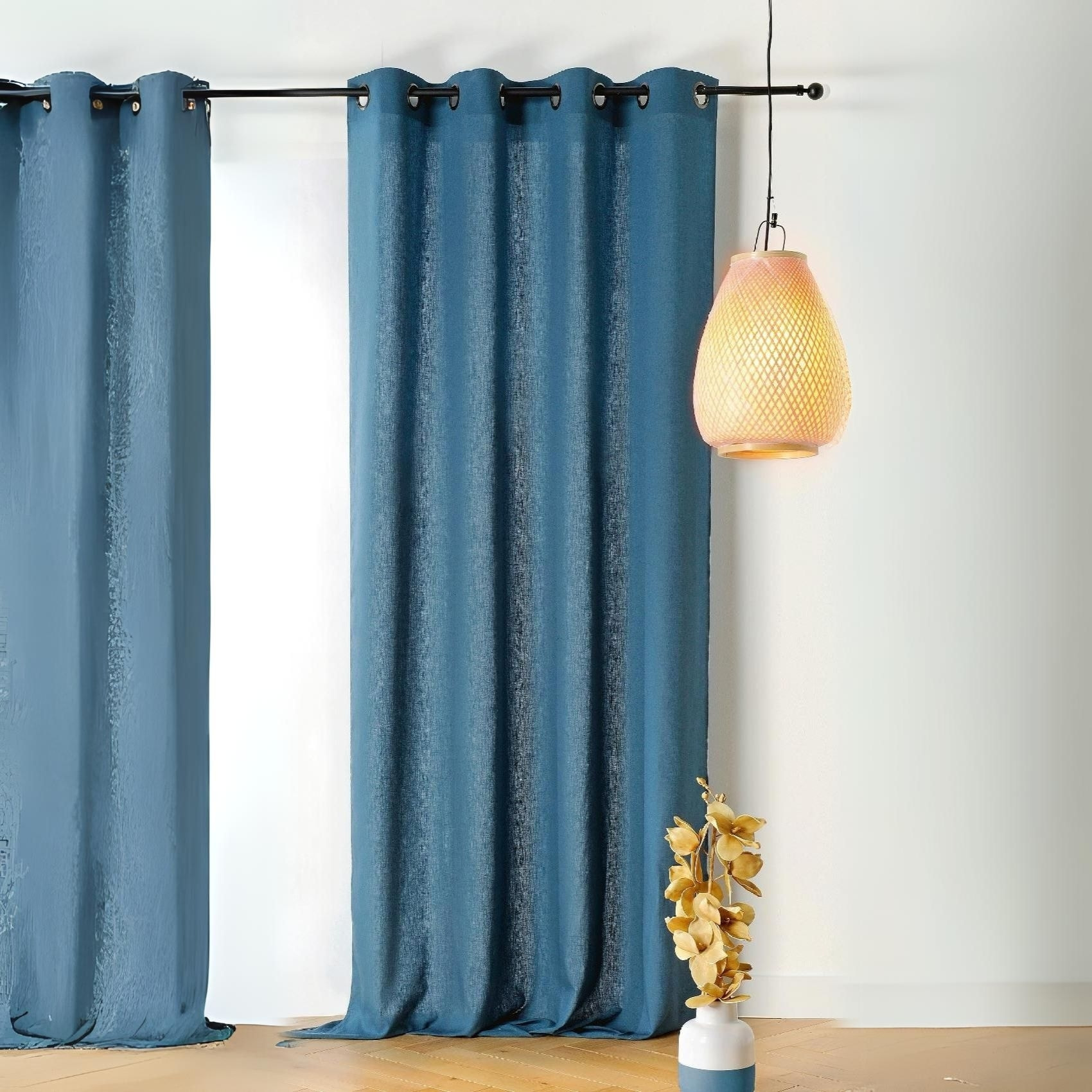 Rideau tamisant en poly-lin - Bleu Foncé