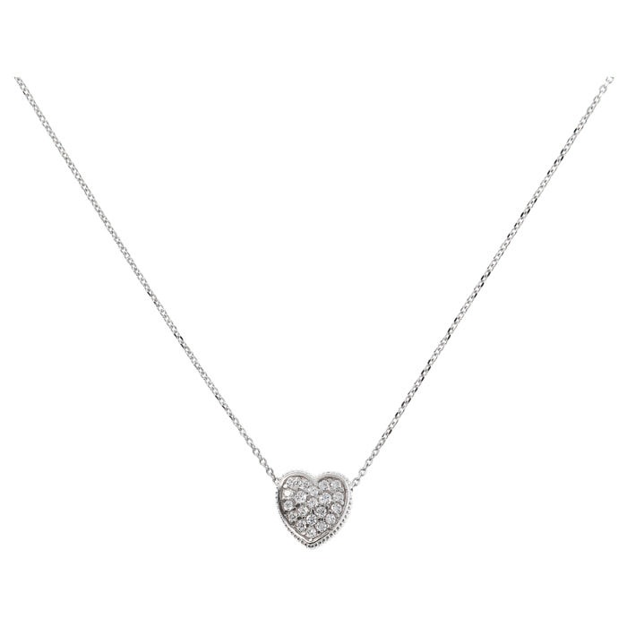 Collana in Argento 925 placcato Platino con Catena Rolo e Pendente Cuore con Pavé in Cubic Zirconia