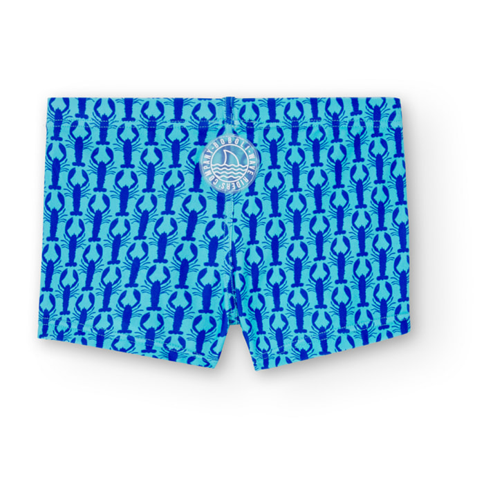 Bañador niño estampado, langostas, azul turquesa