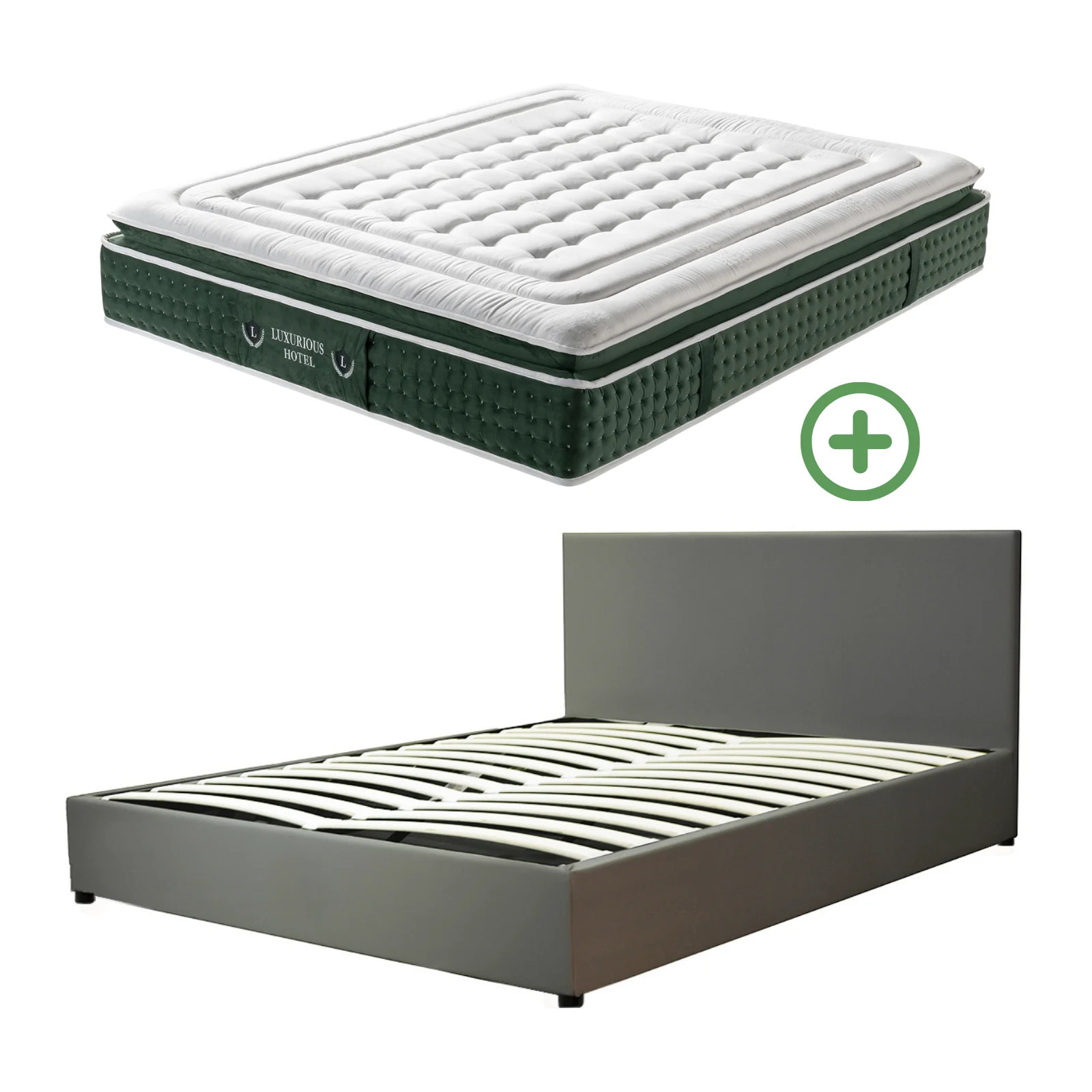 Ensemble matelas Jade & lit coffre Colisée | Mémoire de forme et ressorts ensachés | Grande capacité de stockage | Simili cuir | Gris