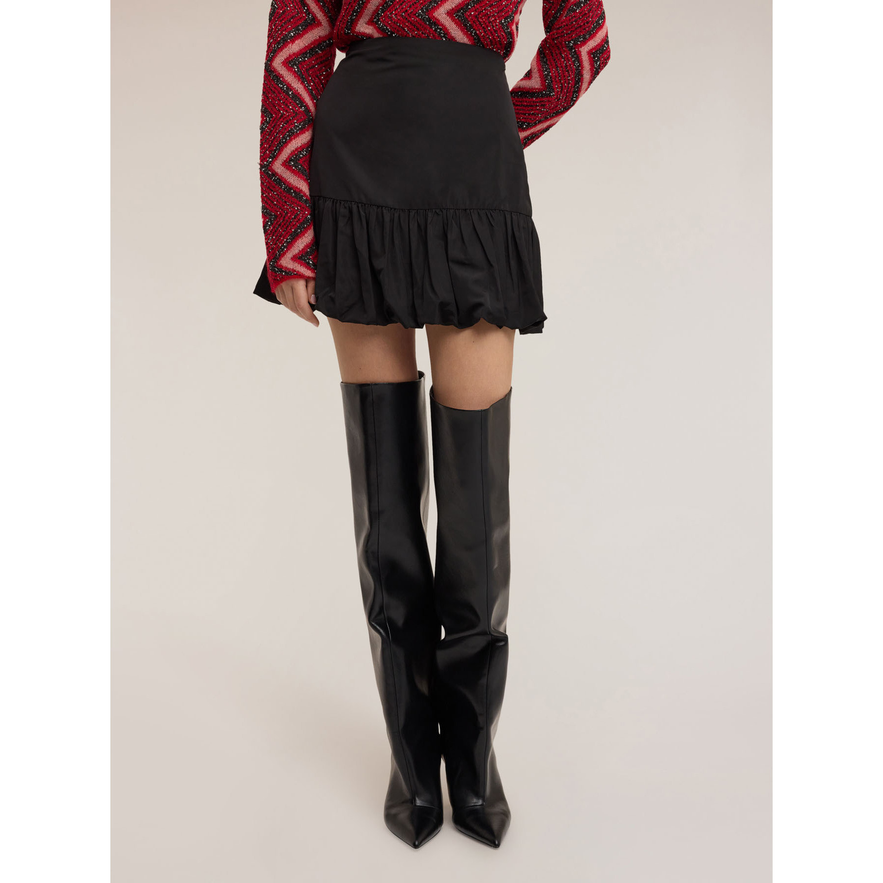 Motivi - Gonna corta con volant in taffetà - Nero