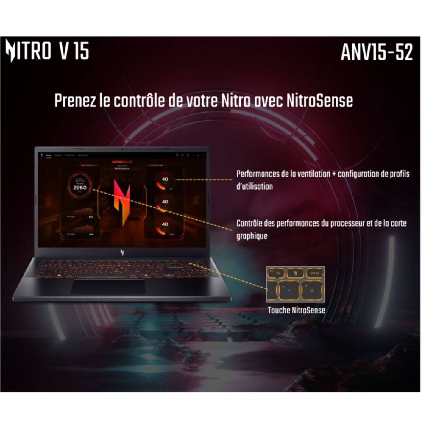 PC Gamer ACER Nitro 15,6" FHD 165Hz Intel Core i7 13620H Nvidia GeForce RTX 5060 16 Go RAM DDR4 SSD 512 Go