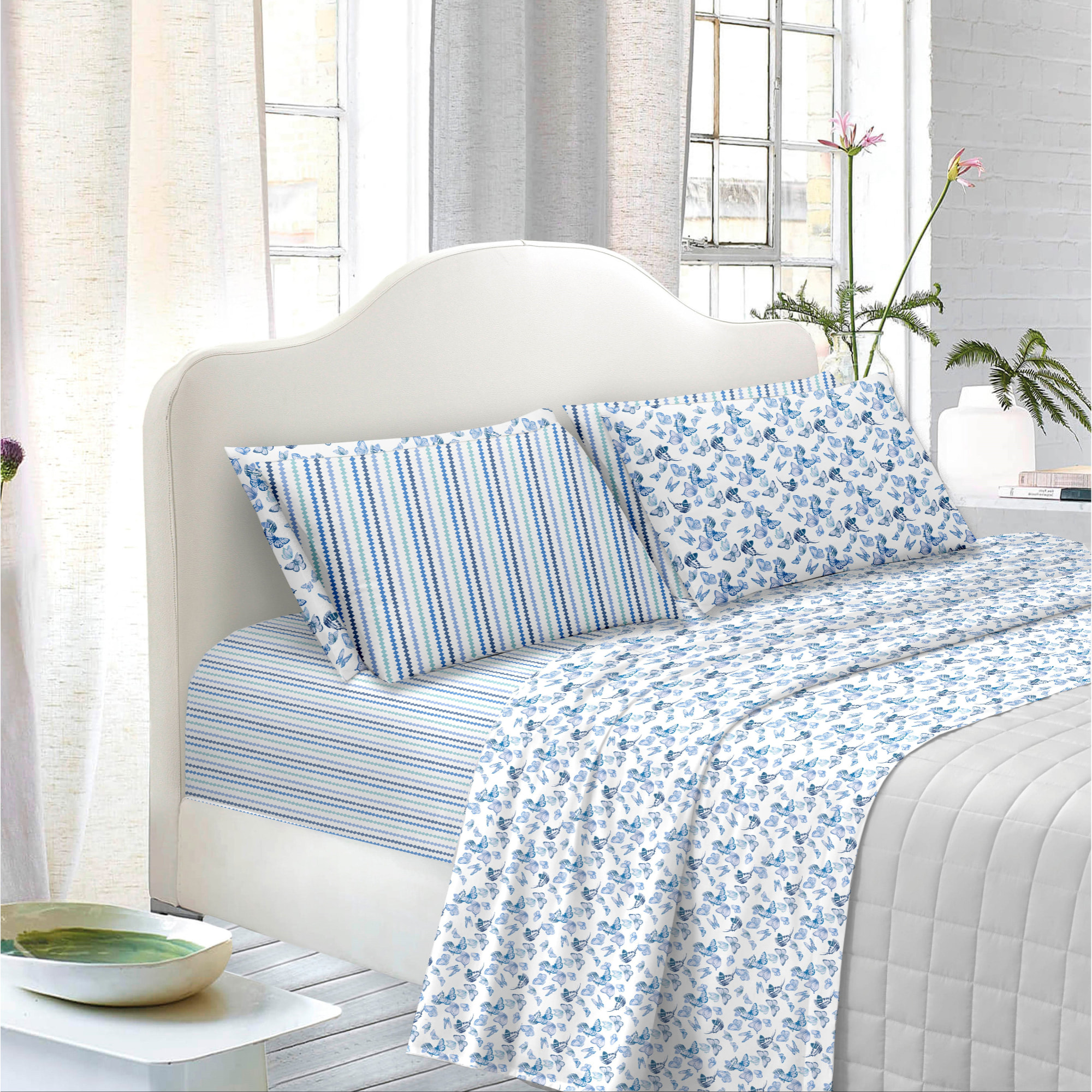 TESS HOME COLLECTION Completo letto matrimoniale Farfalle in Puro Cotone