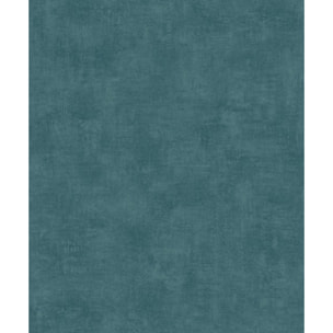 Papier peint uni effet toile lin bleu canard