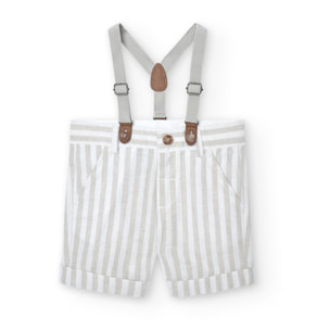 Bermudas, tirantes niÃ±o, lino estampado de rayas, piedra