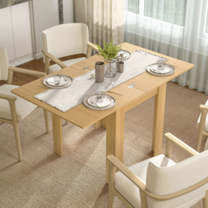 Mesa de Comedor Extensible, 70-140x80 cm, Mesa de Cocina Extensible, para 4-6 Personas, con Tirador de PU y Almohadillas de Fieltro, para Espacios Pequeños, Salón, Madera Natural