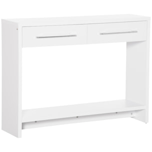 HOMCOM Mesa Consola Mesa de Entrada con 2 Cajones y Estante de Almacenaje Mueble Recibidor para Pasillo Salón Estilo Moderno Antivuelco Carga 50 kg 101,6x28x76,2 cm Blanco