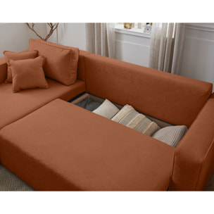 Topaze - canapé d'angle réversible - 4 places - convertible avec coffre - en tissu - Terracotta