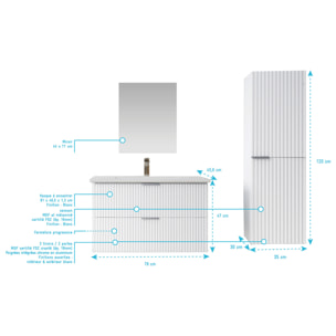 Pack Meuble salle de bain 80cm et Colonne de rangement - Façades Blanches Ondulées - MILO