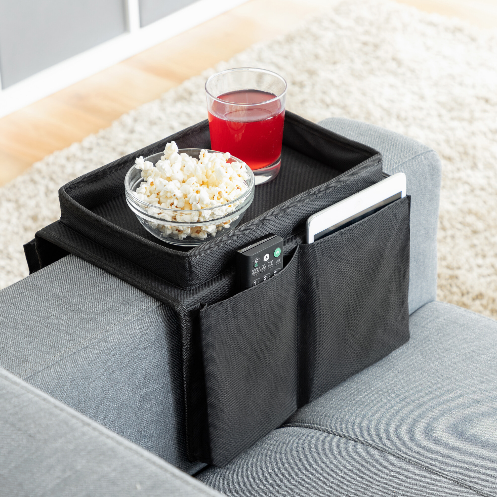 Vassoio Per Divano Con Organizzatore Di Telecomandi - Nero - 54x31x4 cm