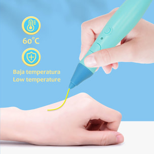 Printer Pen 3D de baja temperatura. Incluye 5 rollos de filamento PCL de 2 metros. Batería recargable.