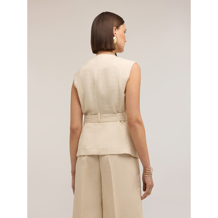 Motivi - Chaleco sahariana mezcla lino lyocell - Beige