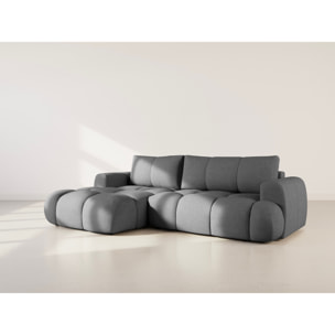 Yulin - Canapé d'angle gauche 4 places convertible avec coffre en tissu bouclette - Gris