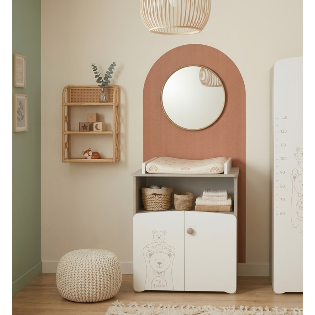 Commode à langer 2 portes 97x76x66cm en bois blanc