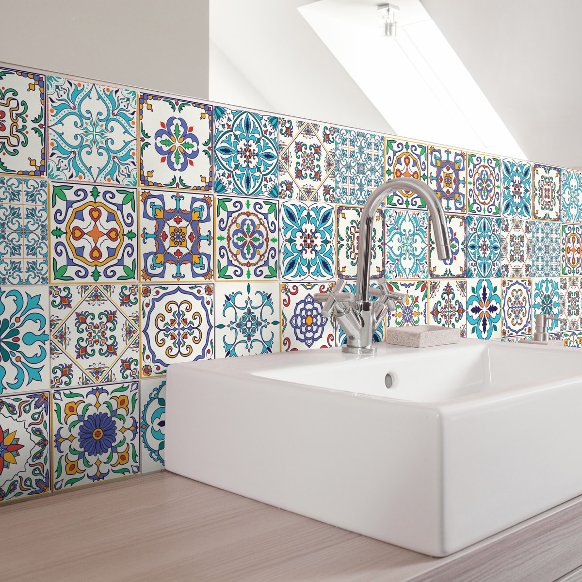 Stickers muraux - Sticker Mural Carrelage adhésif Cuisine Salle de Bain - 60 STICKERS CARRELAGES AZULEJOS LUDIVINA