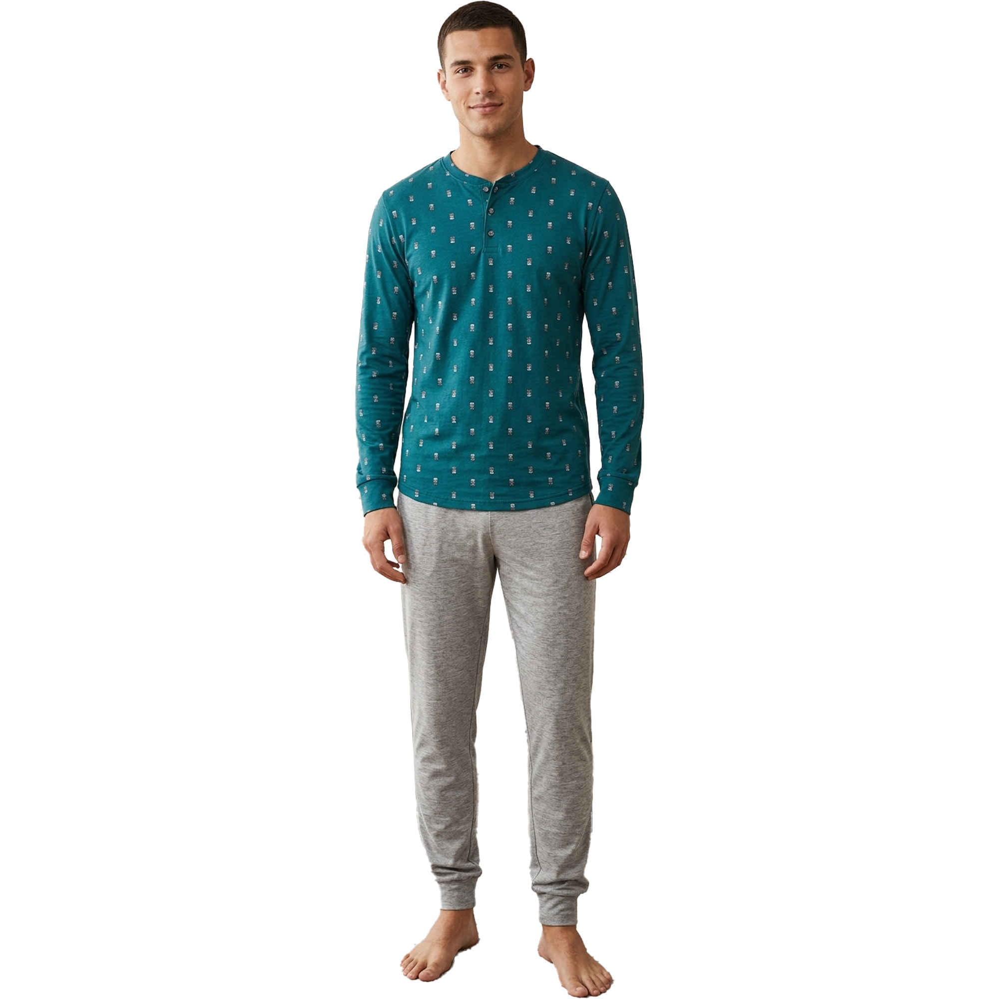 de fonseca Pigiama da Uomo Lungo Jersey 100% Cotone, Art.1074 Petrolio