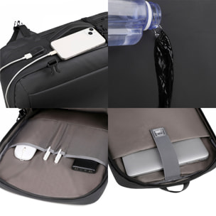 Zaino da viaggio con grande resistenza e connessione USB. Impermeabile, imbottito e ventilato. Maniglia del carrello