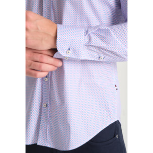 camicia uomo 1 bottone button down slim Popeline Stretch Stampato Light Blue Viola Ciclamino