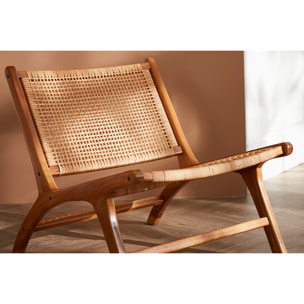 Fauteuil ethnique en bois teck massif et cannage en rotin naturel HAMMA